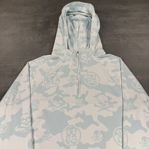 G/FORE 1/4 Zip Hoodie Sweater XS Camo Skull Baby Light Blue White Pullover Light